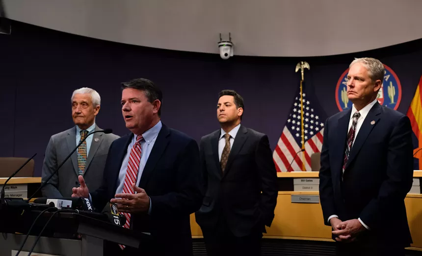 Maricopa County board of supervisors chairman Bill Gates speaks after Mitchell is appointed. - KATYA SCHWENK