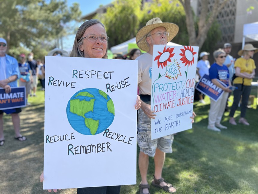 More than 400 climate activists rallied behind U.S. Representative Raúl M. Grijalva, a Tucson Democrat, in Phoenix on Saturday. - ELIAS WEISS