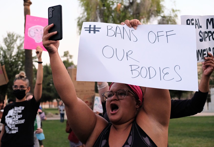 Hundreds of protesters rallied at the Arizona Capitol in protest of a draft ruling indicating the U.S. Supreme Court will soon overturn Roe v. Wade. - KATYA SCHWENK
