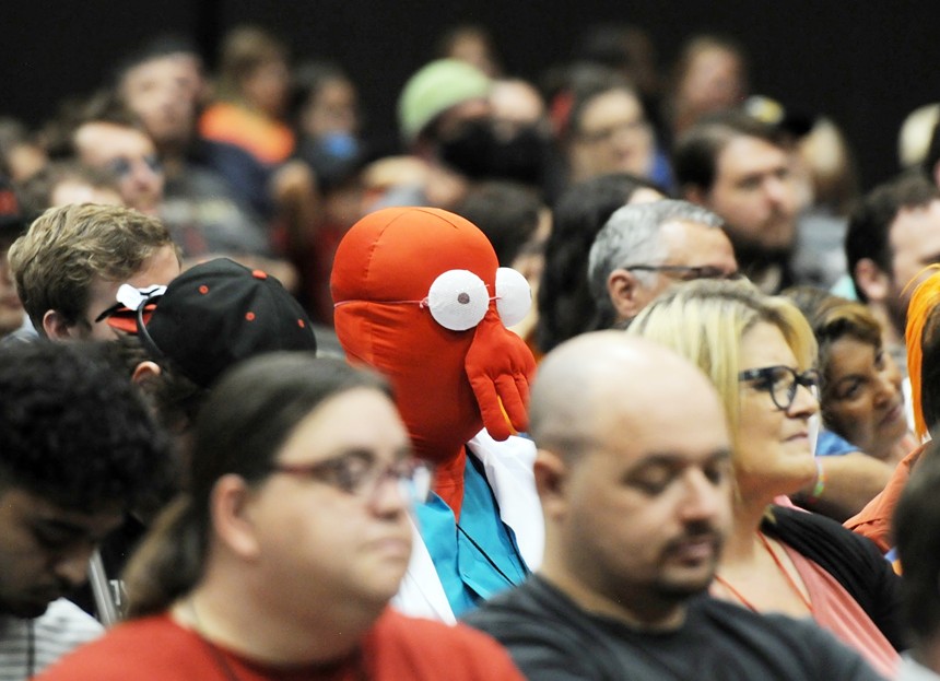 A Zoidberg cosplayer in the crowd during Billy West's panel at Fan Fusion. - BENJAMIN LEATHERMAN
