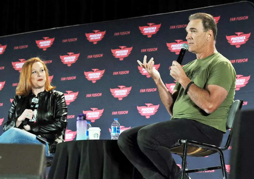 Actor Patrick Warburton (right) during his panel at Phoenix Fan Fusion on Saturday, May 28. - BENJAMIN LEATHERMAN