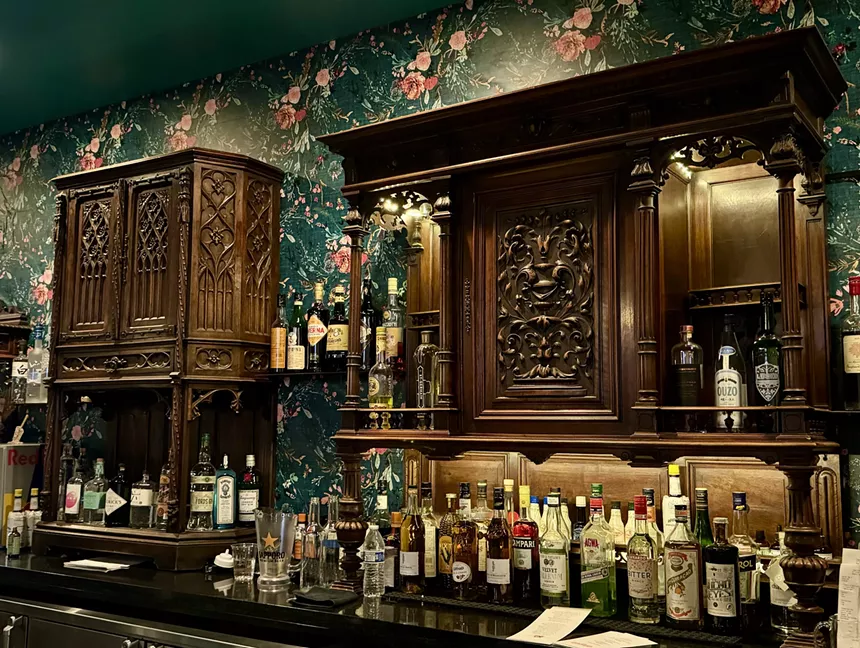 Wooden bar at Hugo's Cantina.