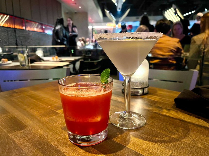 A lowball cocktail and a martini glass at Kasai.