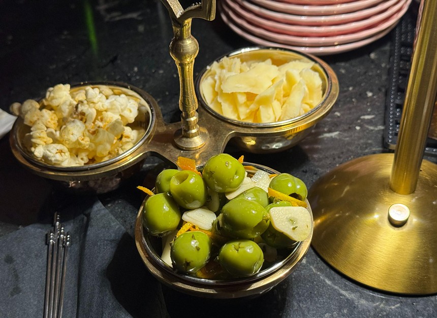 Olives, cheese and popcorn from Platform 18.