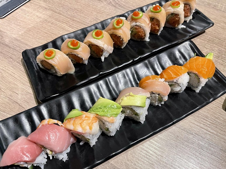 Two sushi rolls at Haru Sushi.