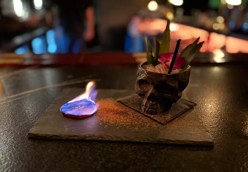 Cocktail in a skull glass.