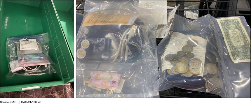 Clear plastic bags used to store personal property at Border Patrol facilities.