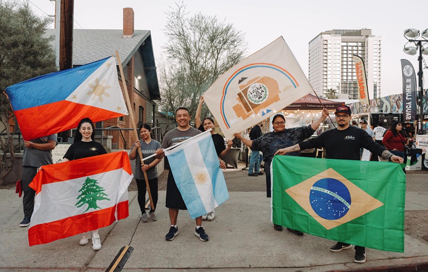 People holding flags.