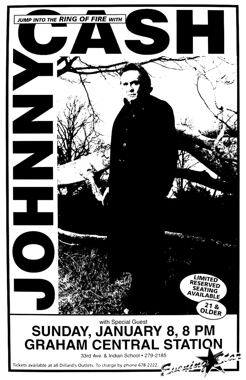 A concert poster featuring a man dressed in black.