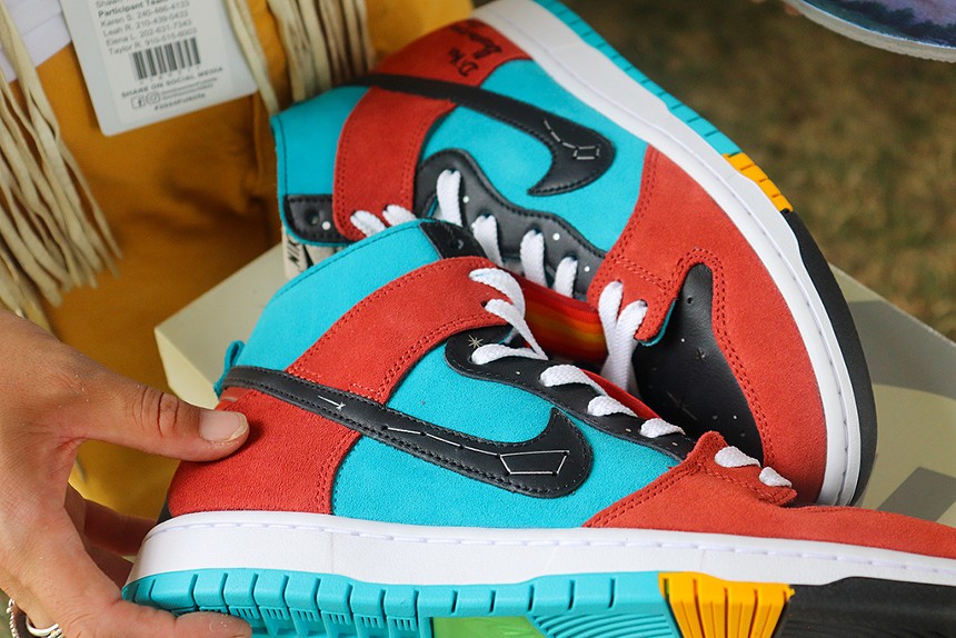 A pair of colorful sneakers.