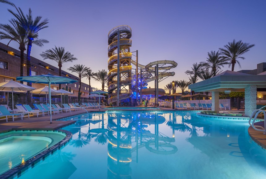 A pool with a water slide.