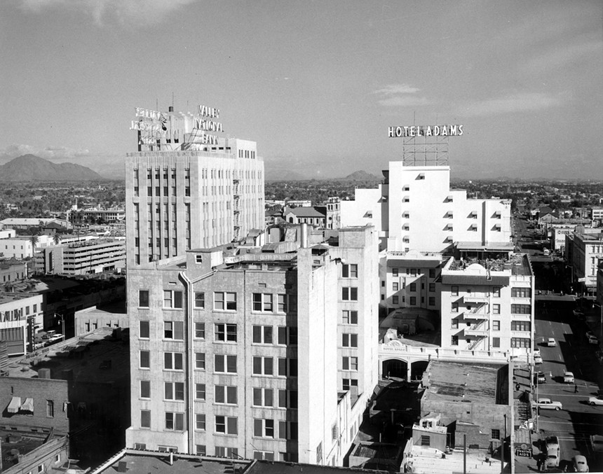 the Valley National Bank building and Hotel Adams in Phoenix in 1950