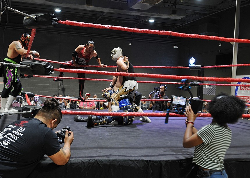 A tag-team wrestling match.