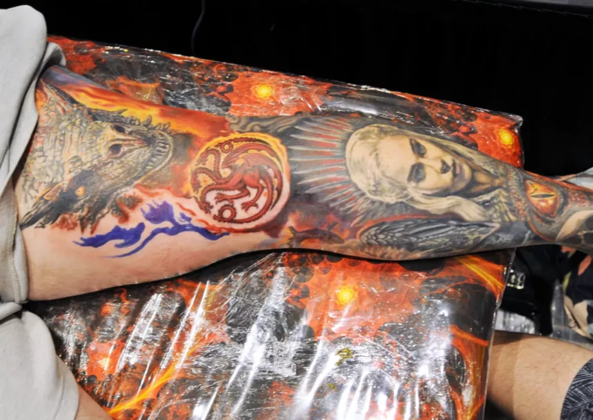 A leg tattoo of Daenerys Targaryen.