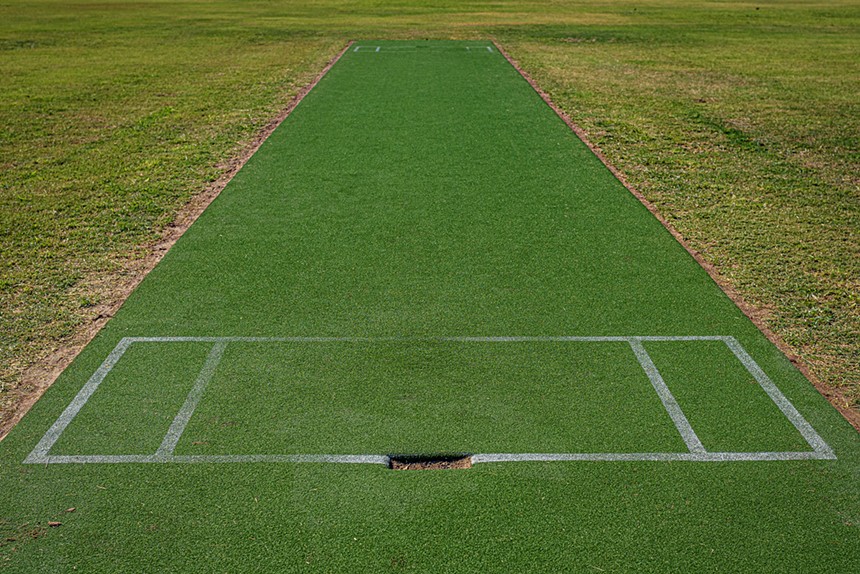 the center strip of a cricket pitch