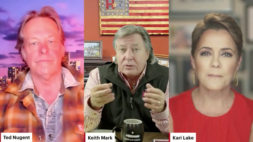 on a video call, ted nugent, keith mark and kari lake