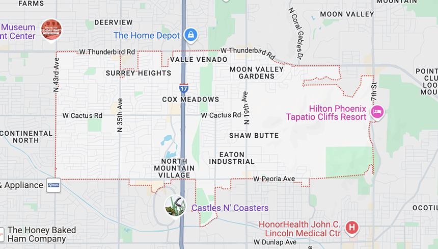a map of the 85029 zip code in arizona