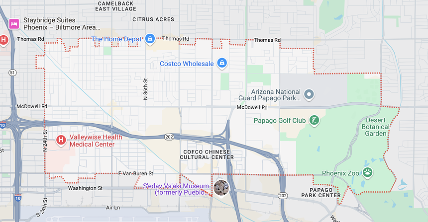 a map of the 85008 zip code in arizona