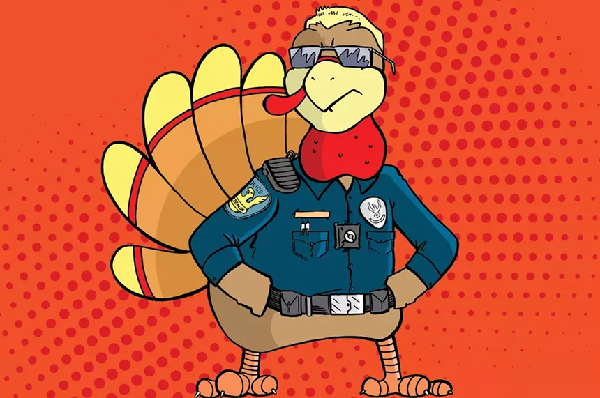 a cartoon turkey in a phoenix police uniform