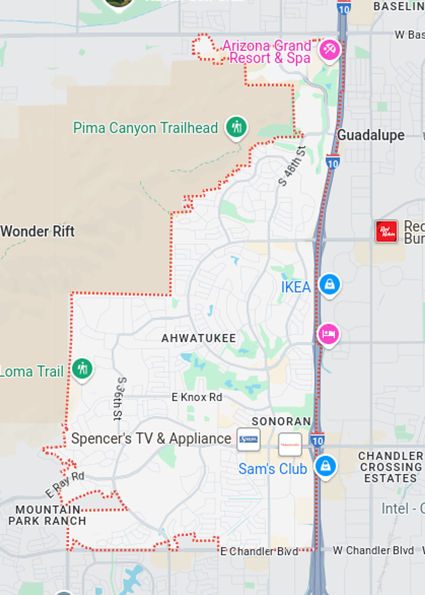 a map of the 85044 zip code in arizona