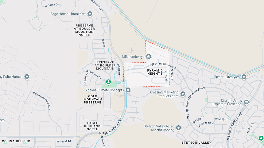 a map of the pyramid heights neighborhood in phoenix