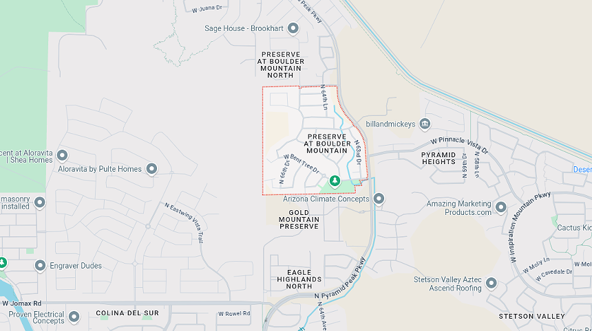 a map of the preserve at boulder mountain neighborhood in phoenix