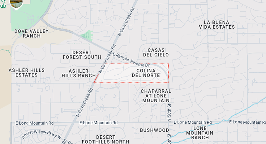 a map of the colina del norte neighborhood in phoenix