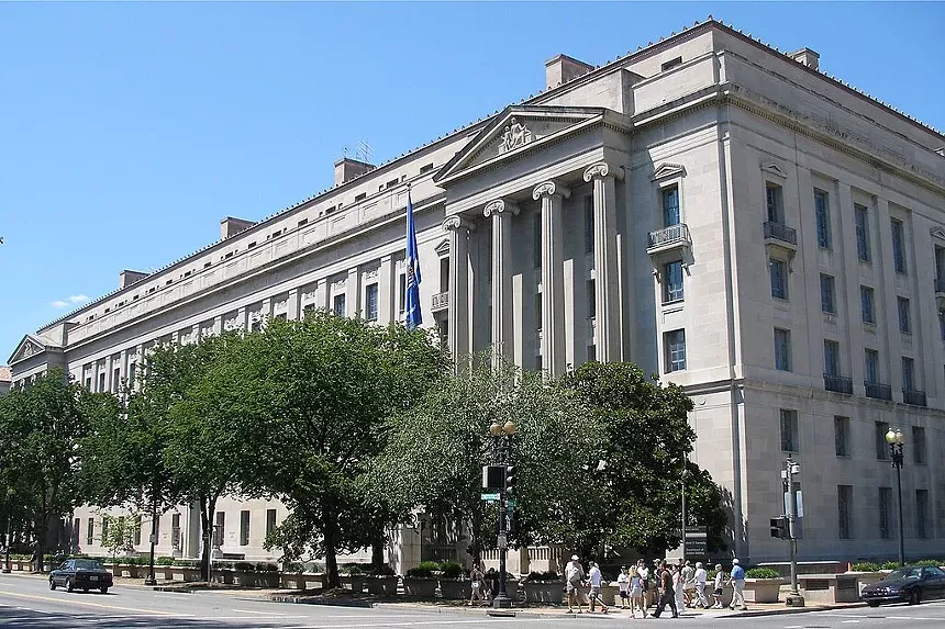 the exterior of the U.S. Department of Justice headquarters