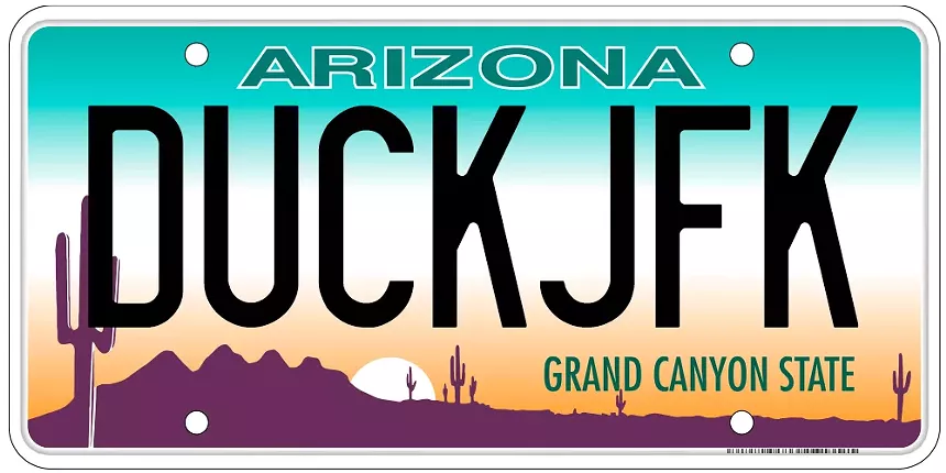 an arizona license plate that says "DUCKJFK"