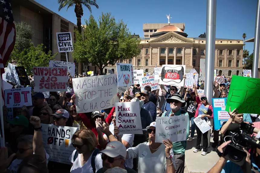 protesters in front of the arizona capitol