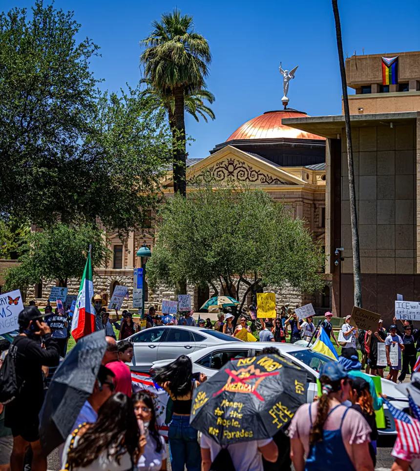 protesters in front of the arizona capitol