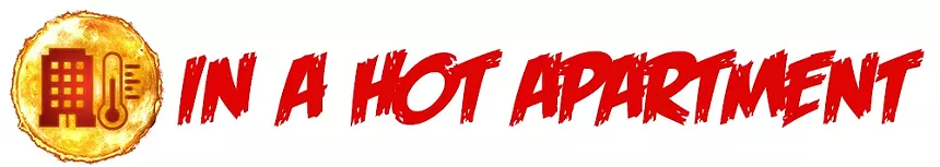 a logo of an apartment building and a thermometer and the words 'in a hot apartment'