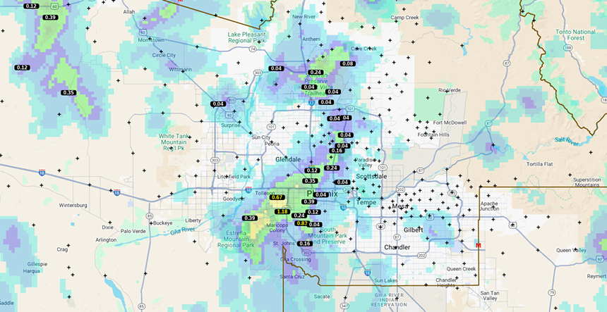 a rainfall map of the phoenix area