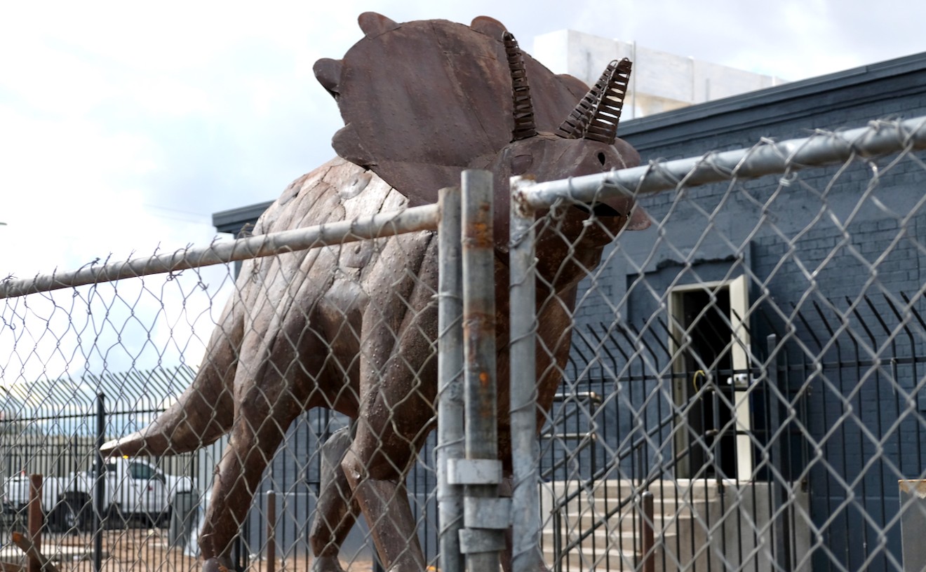 The city of Phoenix gave a California kitchen company 30 days to remove metal sculptures, including this triceratops, that are in the public right of way.