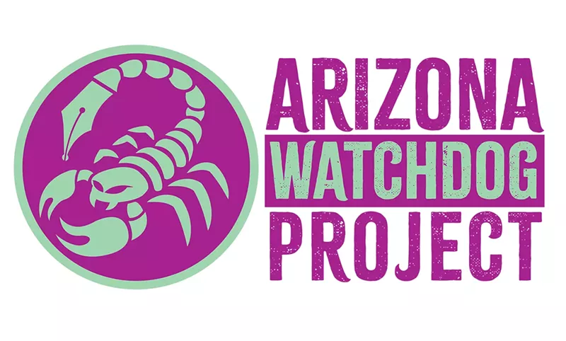 Image: a logo of a scorpion with a fountain-pen stinger and the words "Arizona watchdog project"