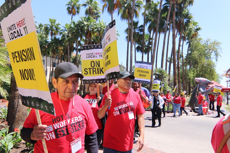 Workers at the Hyatt-owned Tempe Mission Palms picketed on Tuesday to demand a fair contract.