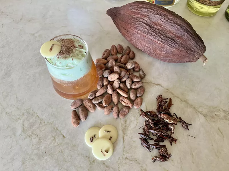Image: The Grasshopper cocktail at 1912 incorporates native Mexican ingredients like chapulines and cacao pods.